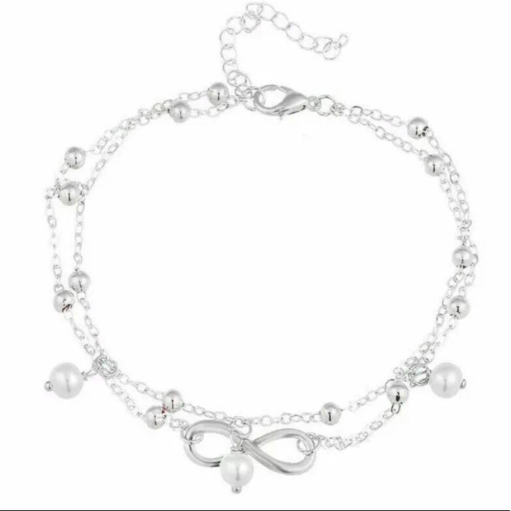 Infinity Pearl Silver Toned Anklet - Picture 4 of 5